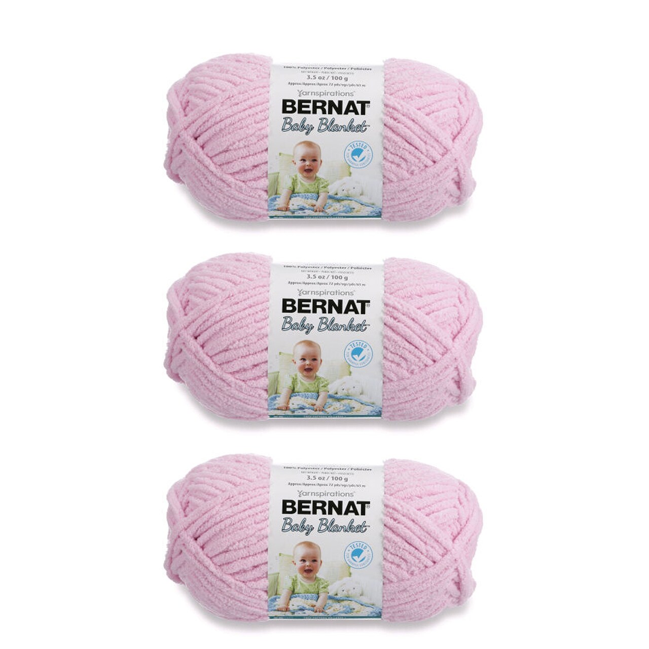 Bernat Baby Blanket Baby Pink Yarn - 3 Pack of 100g/3.5oz - Polyester - 6 Super Bulky - 72 Yards - Knitting/Crochet